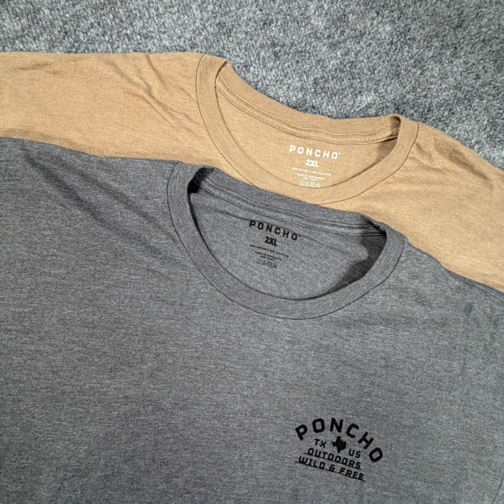 Poncho 2 pk. Outdoors Graphic T-Shirt Bundle Mens 2XL Tan Grey Quail Eagle 0977